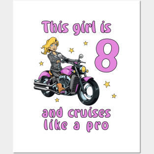 Girl eight years old - 8th birthday motorcycle Posters and Art